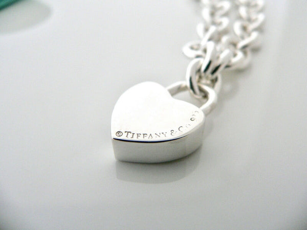 Tiffany & Co Blue Enamel Heart Padlock Bracelet Charm Love Gift Pouch 8 Inches