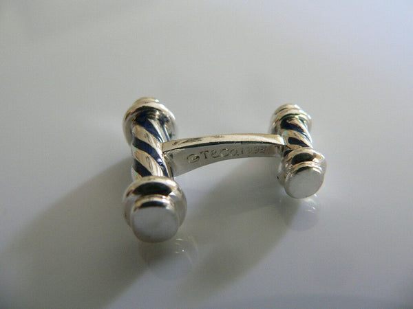 Tiffany & Co Silver Blue Enamel Column Cuff Link Cufflink Cufflinks Gift Love