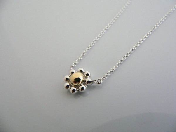 Tiffany & Co Silver Gold Jolie Bead Flower Necklace Pendant Charm Gift 17 Inches