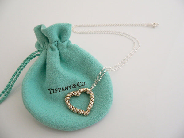 Tiffany & Co Silver Gold Heart Rope Necklace Pendant Charm 19 In Chain Long Gift