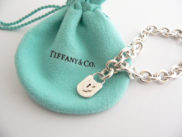 Tiffany & Co Silver Padlock Key Locks Bracelet Bangle Charm Pendant Gift Pouch 8 Inch Longer Chain