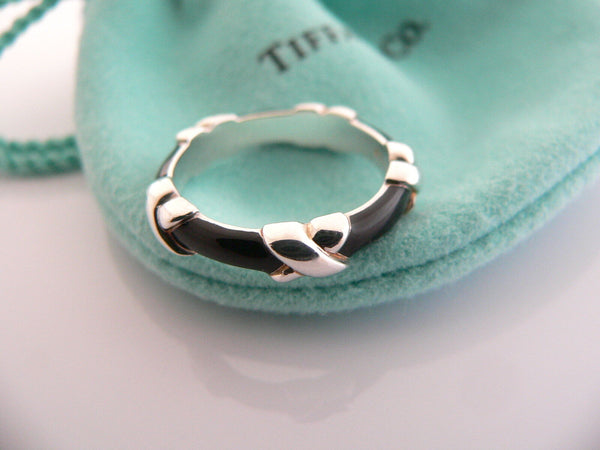 Tiffany & Co Signature X Ring Black Enamel Stacking Band Sz 4.75 Love Gift Pouch