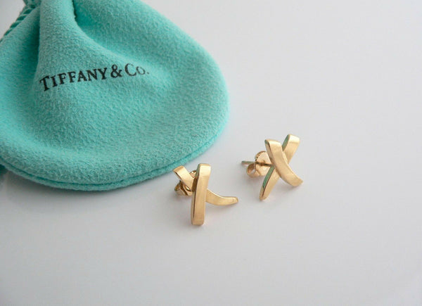 Tiffany & Co 18K Gold X Kiss Earrings Yellow Gold Studs Gift Pouch Love