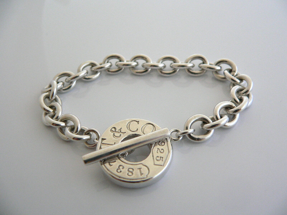 Tiffany Co Silver 1837 Circle Toggle Clasp Charm Bracelet