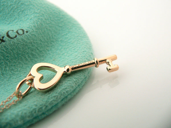Tiffany & Co 18K Rose Gold Heart Key Necklace Pendant Chain Gift Pouch Love