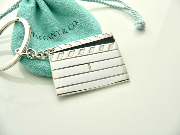 Tiffany & Co Silver Movie Clapboard Key Ring Keyring Keychain Rare Pouch Enamel