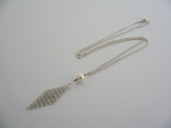 Tiffany & Co Silver Peretti Pearl Mesh Necklace Dangle Charm Pendant Love Gift