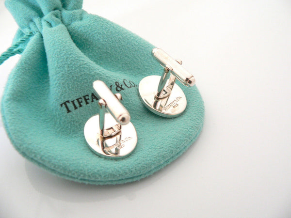 Tiffany & Co Silver Oval Cuff Links Cufflinks Engravable Personalize Gift Pouch