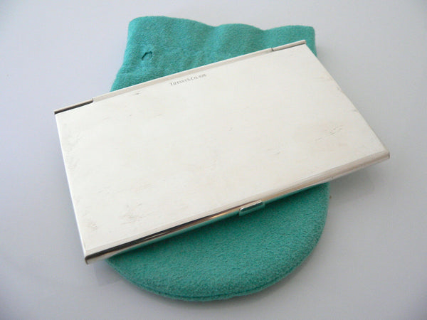Tiffany & Co Silver Engine Turned Striped Business Card Case Holder Gift Pouch