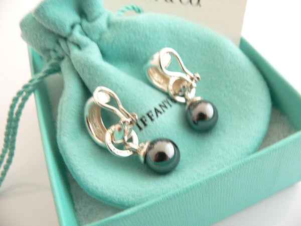 Tiffany & Co Silver Hematite Fascination Ball Bead Dangling Dangle Earrings Gift