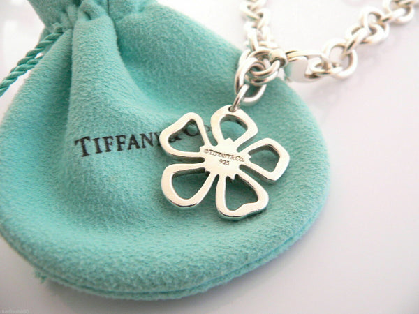 Tiffany & Co Silver Open Flower Bracelet Bangle Cable Link Chain Gift Nature Art