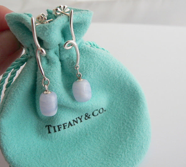 Tiffany & Co Silver Blue Chalcedony Twist Dangling Dangle Earrings Rare Gift