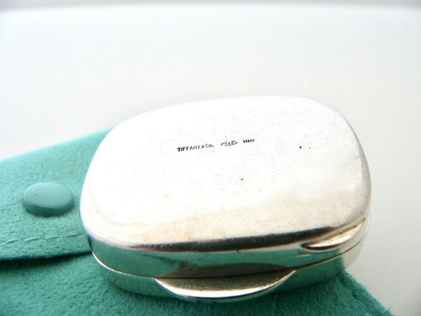 Tiffany & Co Striped Pill Box Case Container Hinge Hinged Silver Gift Art Pouch