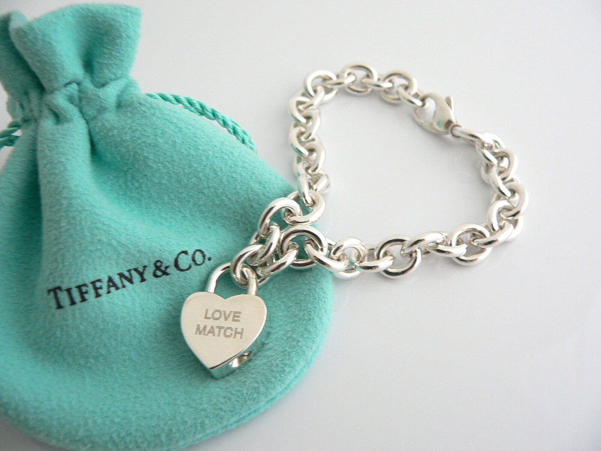 Tiffany Co Heart Bracelet Love Match Padlock Charm Link Bangle