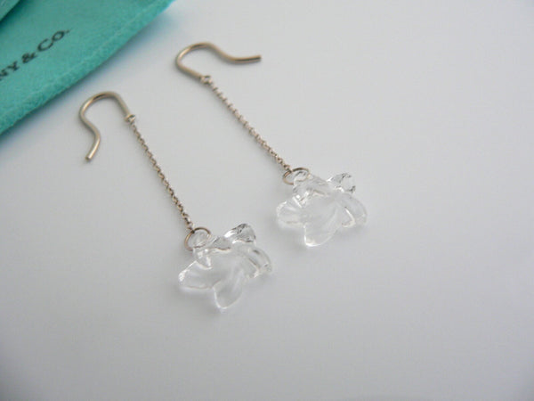 Tiffany & Co Peretti Silver Rock Crystal Star Dangle Earrings Studs Gift Pouch