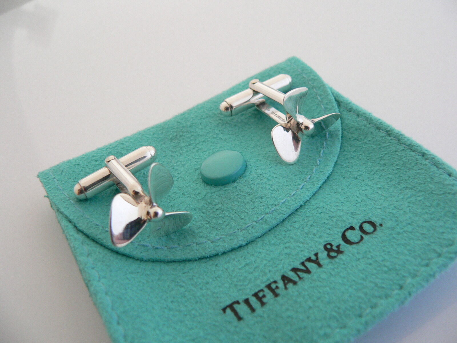 Tiffany & Co Propeller Cuff Link Boat Yacht Cufflink Gift Pouch Ocean Sea Lover