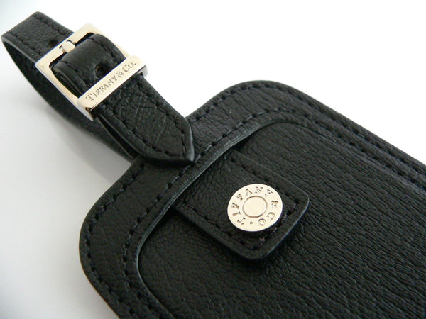 Tiffany & Co Black Textured Leather Luggage Tag Golf Bag Gift Traveler Love
