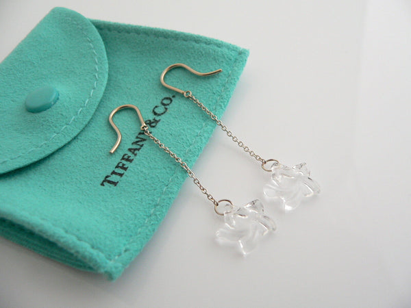 Tiffany & Co Peretti Silver Rock Crystal Star Dangle Earrings Studs Gift Pouch
