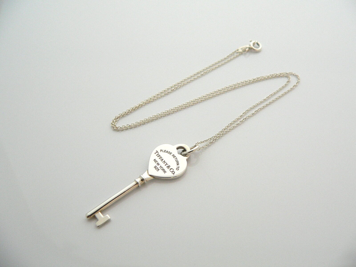 Tiffany Co Silver Return to Tiffany Heart Key Necklace Pendant 20