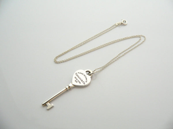 Tiffany Co Silver Return to Tiffany Heart Key Necklace Pendant 20 Inch Chain Gift