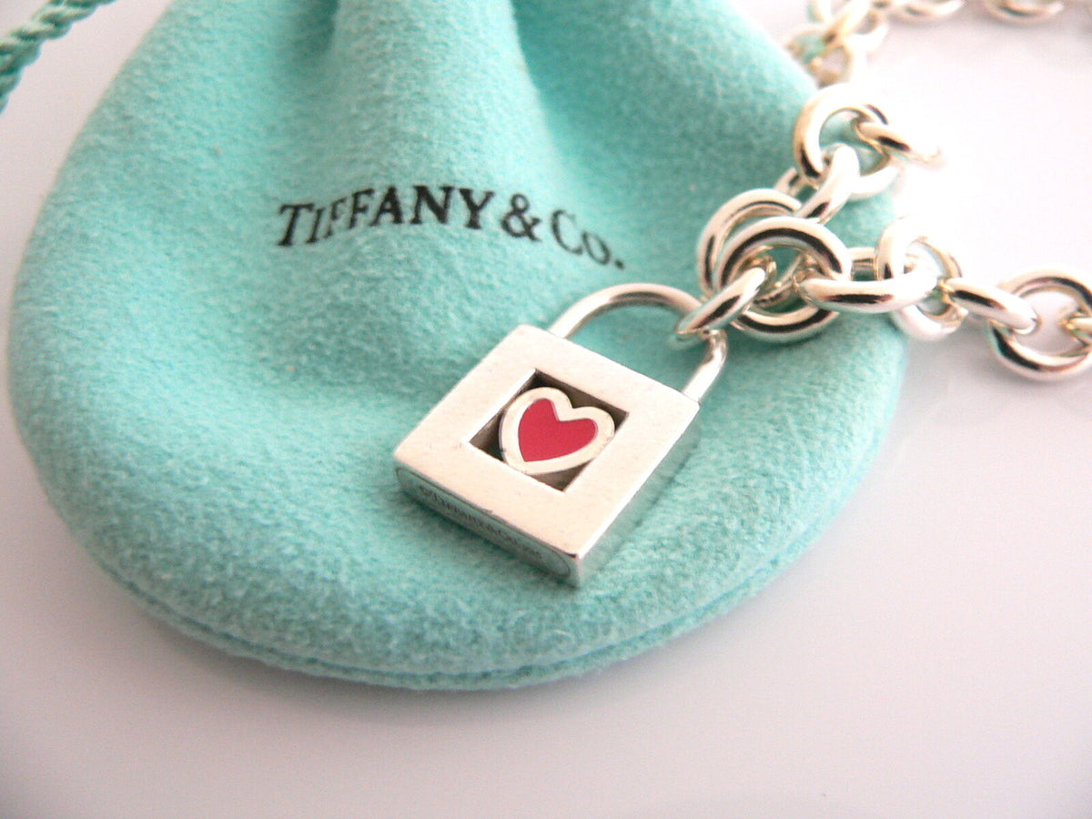 Tiffany Co Heart Bracelet Love Padlock Red Charm Bangle Gift Pouch Hug Kisses