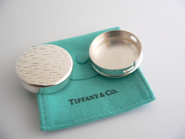 Tiffany & Co Silver Circle Weave Pill Box Case Container Gift Pouch