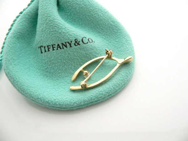 Tiffany & Co 14K Yellow Gold Pearl Pin Brooch Wishbone Wish Bone Love Gift Lucky