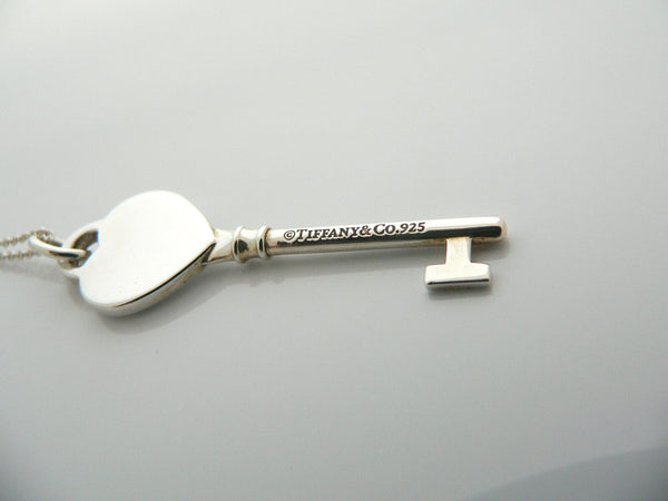 Tiffany Co Silver Return to Tiffany Heart Key Necklace Pendant 20 Inch Chain Gift