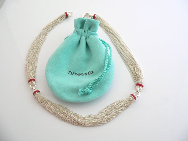 Tiffany & Co Silver Red Enamel Multi Strand Necklace Pendant Gift Love Pouch Box