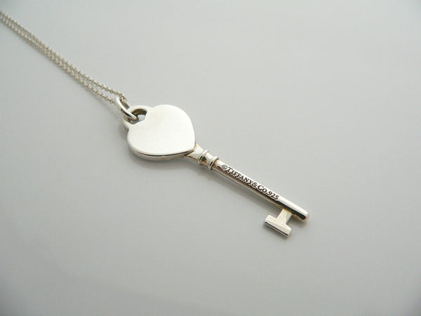 Tiffany Co Silver Return to Tiffany Heart Key Necklace Pendant 20 Inch Chain Gift