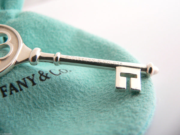 Tiffany Co Silver Diamond Blossom Key Necklace Pendant 24 inch Gift Love Pouch
