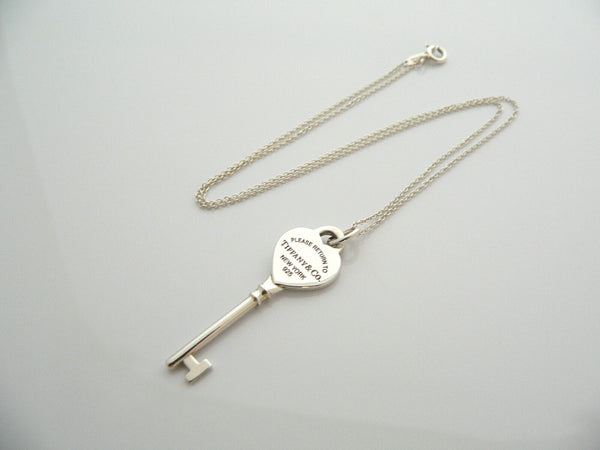 Tiffany Co Silver Return to Tiffany Heart Key Necklace Pendant 20 Inch Chain Gift