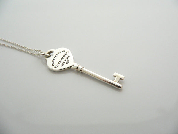 Tiffany Co Silver Return to Tiffany Heart Key Necklace Pendant 20 Inch Chain Gift