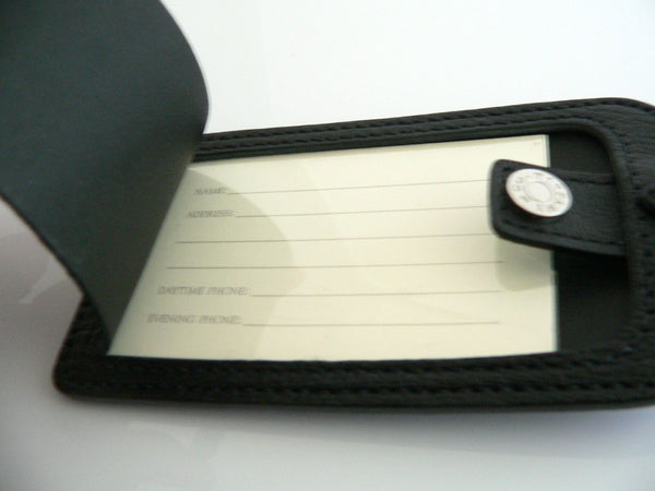 Tiffany & Co Black Textured Leather Luggage Tag Golf Bag Gift Traveler Love