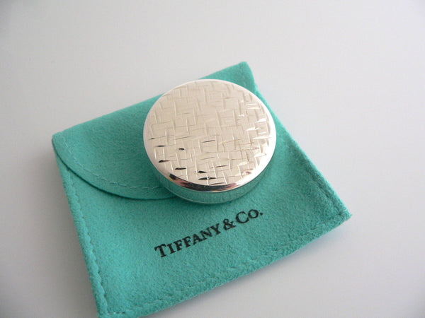 Tiffany & Co Silver Circle Weave Pill Box Case Container Gift Pouch