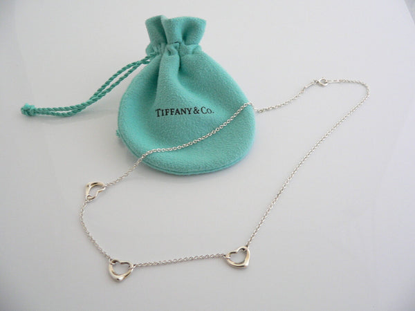 Tiffany & Co Silver Peretti 3 Open Heart Pendant Necklace Charm Chain Gift Pouch