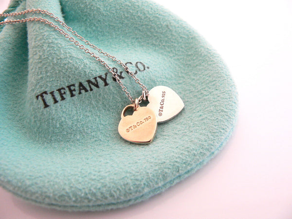 Tiffany & Co Silver 18K Rose Gold Return Two Hearts Necklace Pendant Love Gift 17 Inch Longer Chain