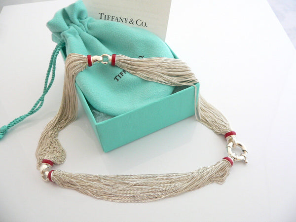 Tiffany & Co Silver Red Enamel Multi Strand Necklace Pendant Gift Love Pouch Box
