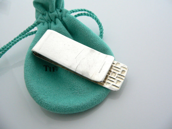 Tiffany & Co Silver Weave Textured Money Clip Holder Rare Gift Pouch Love