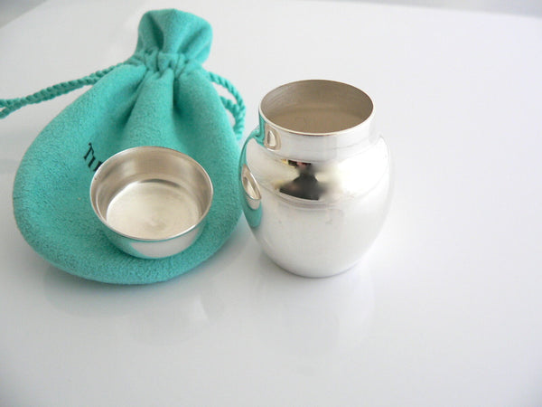 Tiffany & Co Silver Pill Box  Urn Jar Flower Vase Case Trinket Love Gift Pouch