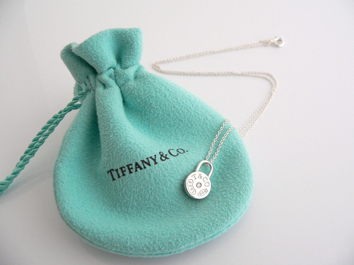 Tiffany Co Silver 1837 Diamond Necklace Pendant 18 Inch