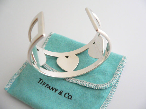 Tiffany & Co Silver Heart Bar Cuff Bangle Bracelet Rare Gift Pouch Love Art