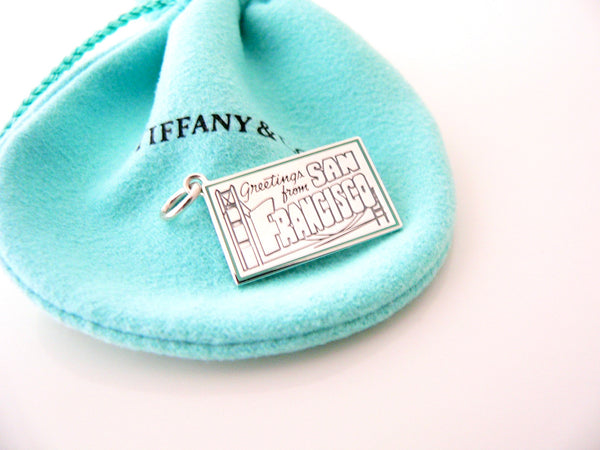 Tiffany & Co San Francisco Postcard Blue Enamel Travel Charm 4 Necklace Bracelet MINT Souvenir