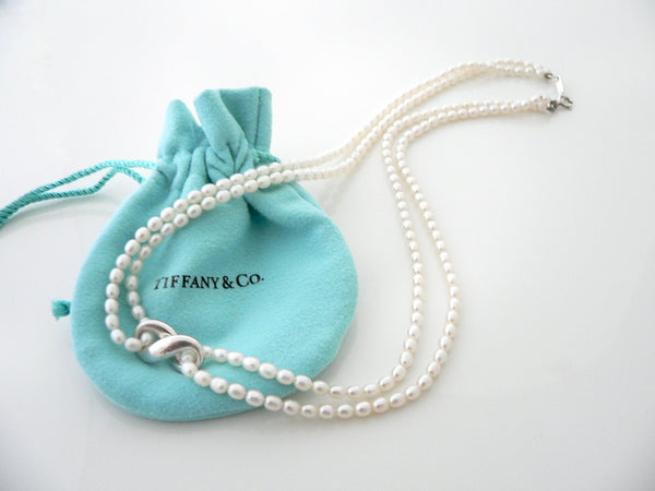 Tiffany & Co Silver Pearl Strand Necklace Infinity Pendant Chain Gift Pouch Love