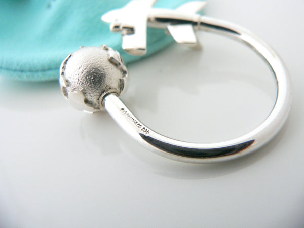 Tiffany & Co Plane Globe Key Ring Keychain Key Chain Traveler Silver Gift Pouch