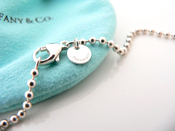 Tiffany & Co Large Heart Locket Necklace Pendant Charm 34 Bead Inch Chain Silver Gift Pouch