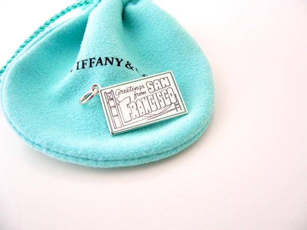 Tiffany & Co San Francisco Postcard Blue Enamel Travel Charm 4 Necklace Bracelet MINT Souvenir
