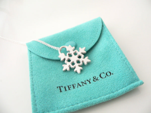 Tiffany & Co Silver Snowflake Charm Necklace Pendant Chain Snow Winter Gift Love