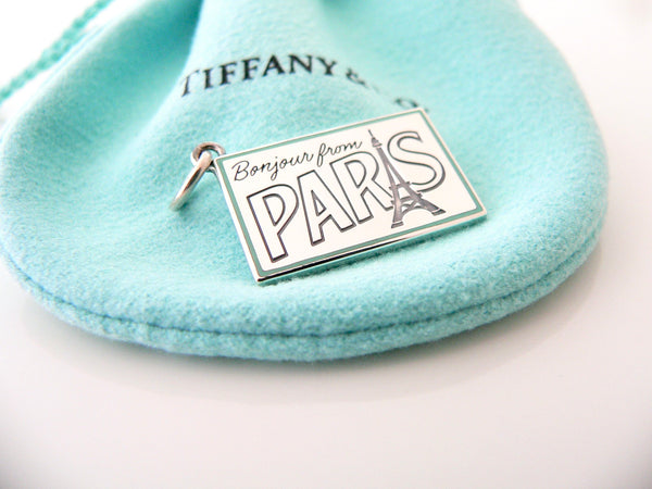 Tiffany & Co PARIS Postcard Blue Enamel Travel Charm 4 Necklace Bracelet MINT France French Souvenir