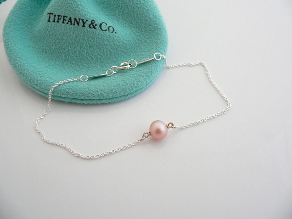 Tiffany & Co Pink Pearl by the Yard Bracelet Silver Peretti Pearl Bracelet Bangle Gift Pouch 7 Inches